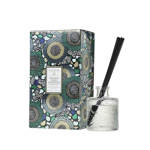Voluspa French Cade Lavender Scented Reed Diffuser, 3.4 oz, Luxury Woody Lavender Diffuser, Oil Reed Diffusers for Home, H...