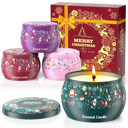 THAUSDAS Scented Candles Gift Set: 4 Pack 4.4 oz Aromatherapy Christmas Candles for Home Scented - 120H Burning Stress Rel...