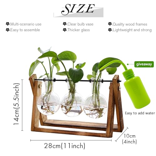 XXXFLOWER Plant Terrarium with Wooden Stand, Air Planter Bulb Glass Vase Metal Swivel Holder Retro Tabletop for Hydroponic...