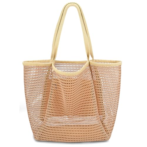 Iioscre Beach Bag for Women, Causal Hobo Pool Bags with Zipper Inner Pocket, Foldable Swim Tote Bag for Vacation Essentials