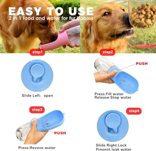 AVELORA Dog Water Bottle with Food Container, Portable Pet Dog Water Dispenser for Outdoor Walking,Hiking,Travel,Puppy Ess...
