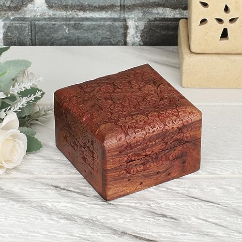 Ajuny Wooden Hand Carved Decorative Keepsake Box Jewelry Armoire Treasure Chest Trinket Holder Storage Travel Organiser Pe...