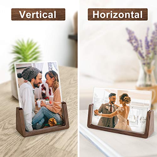 Mixoo 4x6 Picture Frame 2 Pack - Rustic Wooden Picture Frames with Walnut Wood Base and High Definition Break Free Acrylic...