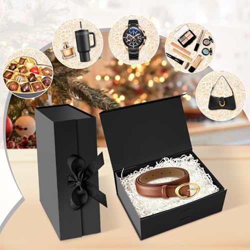 iefoah Black Gift Box for Presents 10.2×7.5×3.1'' Gift Boxes with Lids Magnetic Closure Groomsman Bridesmaid Proposal Box ...