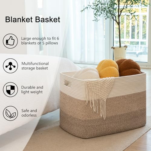OIAHOMY 108L Super Large Blanket Basket, 25”x16”x16”(108L) Rectangle Woven Baskets for Storage, Cotton Rope Basket For Liv...
