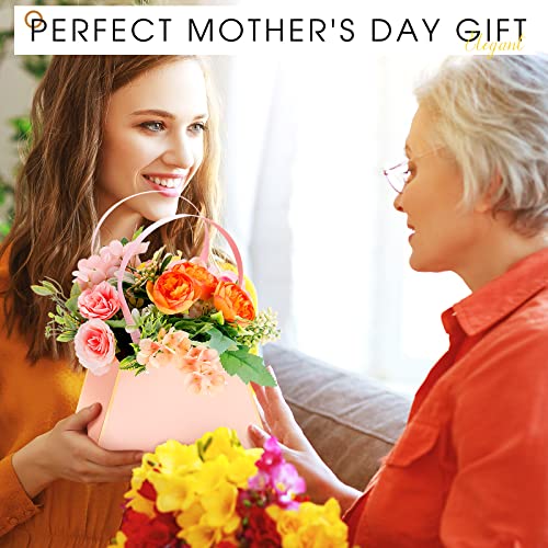 Fuutreo 12 Pcs Mother's Day Flower Gift Bags for Bouquets Portable Craft Flower Arrangement Boxes with Handle Waterproof B...