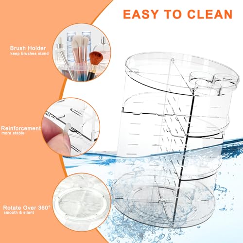 Rotating Makeup Organizer, DIY 8 Adjustable Layers Spinning Skincare Organizer, Cosmetic Display Case with Brush Holder Pe...