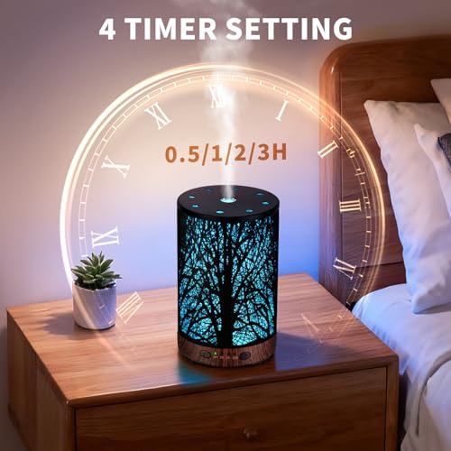 JOYOLO Essential Oil Diffuser 120ML Metal Aromatherapy Diffuser with Timer, Cool Mist Humidifier with Auto Shut-Off & 7 Co...