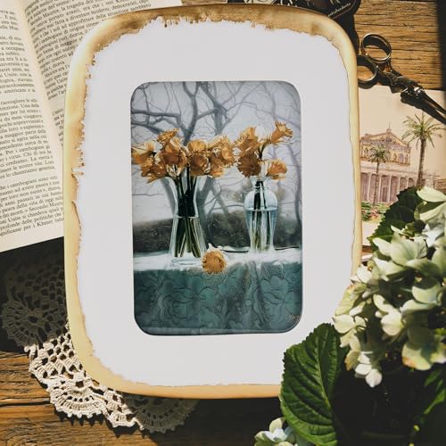 ZIHARA 4x6 Picture Frame, Ornate Photo Frame White & Gold, Hand-Crafted Resin Table Top Frame, Hanging Frames with Easel, ...