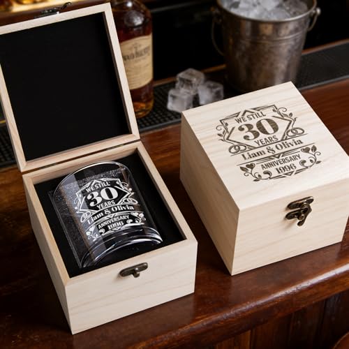 Lyrissa Personalized 12 oz Whiskey Glasses for Men, Custom Anniversary - Gifts for Couple Him Husband in Premium Wooden Bo...