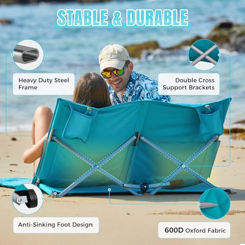 #WEJOY Double Beach Lounge Chair, Collapse Folding Lightweight Mat, Portable Ground Beach Chairs with Padded Seat & Steple...