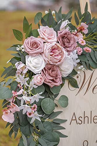 PONATIA Small Wedding Arch Flowers (Pack of 2), Artificial Dusty Rose Flowers for Wedding Welcome Signs Decorations and Ar...