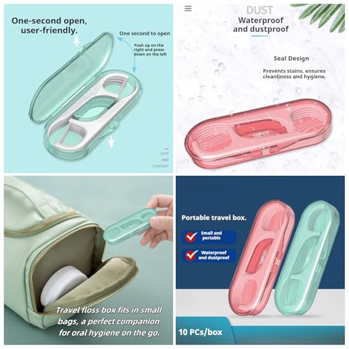 5 Pack Travel Dental Floss Pick Case with 50 Pcs Premium Toothpick Sticks - Floss Pick Holder for Teeth Cleaning, Mini Tra...