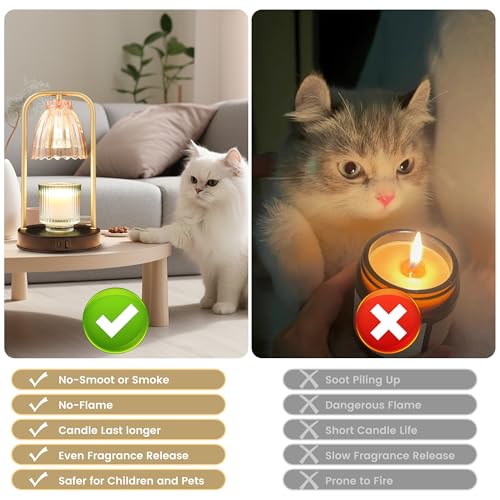 CATY&KITTEN Candle Warmer Lamp with Timer & Dimmer, Table lamp with USB and Type C Output,Dimmable Wax Melt Warmer with 2...