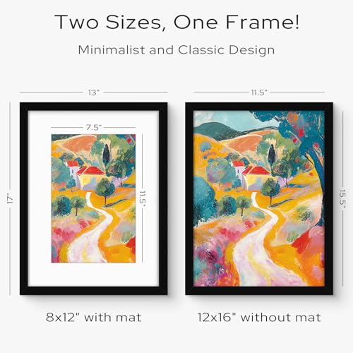 Golden State Art, 12x16 Picture Frame - Solid Wood with Real Glass - Display Pictures 8x12 with Mat or 12x16 without Mat -...
