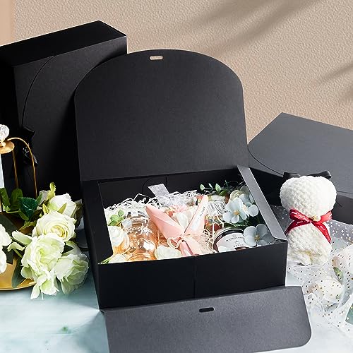 Kucoele 15 PCS Gift Boxes with Lids, 10.6 x 7.8 x 3.1 Inches Bridesmaid Gift Boxes, Black Proposal Boxes with Ribbons for ...