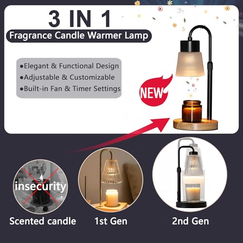 Candle Warmer Lamp Essential Oil Diffuser, Adjustable Height Dimmable Candle Warmer with Timer for Bedroom Living Room Hom...