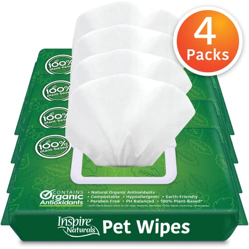 Inspire Naturals Pet Wipes for Dogs and Cats 100% Natural Plant Based with Organic Antioxidants, Dog Wipe Cleaning Deodori...