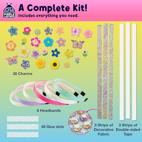 PURPLE LADYBUG Flower Headband Making Kit for Girls - Summer Toys for Kids Ages 4-8, Summer Crafts for Kids, 6 Year Old Gi...