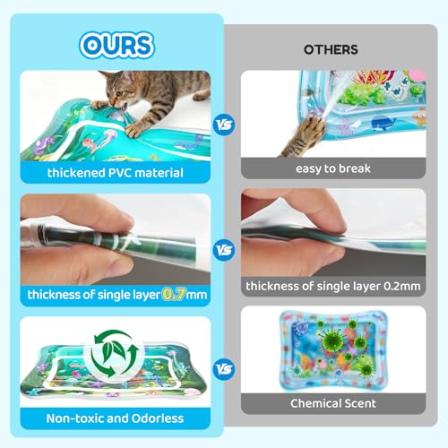 PANRIO Interactive Cat Toy for Indoor Cats, Upgraded Cat Water Mat with Fish - 0.7mm Thickened Water Sensory Play Pad, Enr...