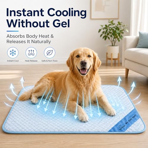 Pet Cooling Mat for Dogs & Cats – Ice-Silk Breathable Washable Foldable Cooling Blanket, Durable Portable Non-Slip Dog Bed...