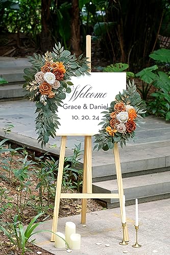 Olalaka Artificial Flower Swag Set of 2 for Wedding Welcome Signs Floral Decorations, Burnt Orange Wedding Arch Flowers fo...