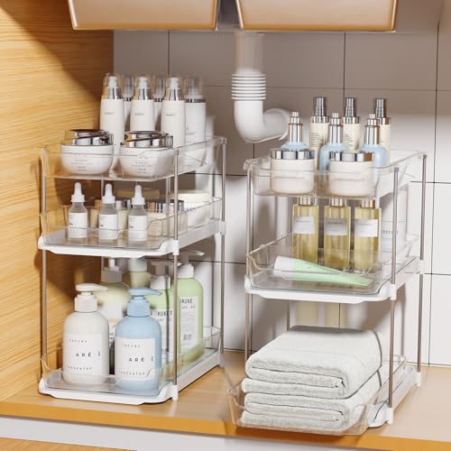 Delamu 2 Sets of 3-Tier Bathroom Under Sink Organizers and Storage, Multi-Purpose Stackable Pantry Organization and Storag...