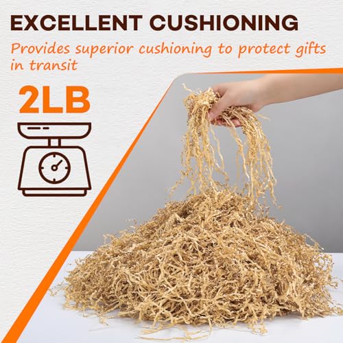 RowinsyDD 2LB Kraft Crinkle Paper Filler, Brown Cut Shredded Paper for Gift Baskets Packaging Wrapping Cushion Stuffing Bo...