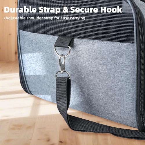AIWIKIDE Lightweight Waterproof Cat Carrier - Foldable Design w/Full Cover for Security, Includes Collapsible Bowl, Grey