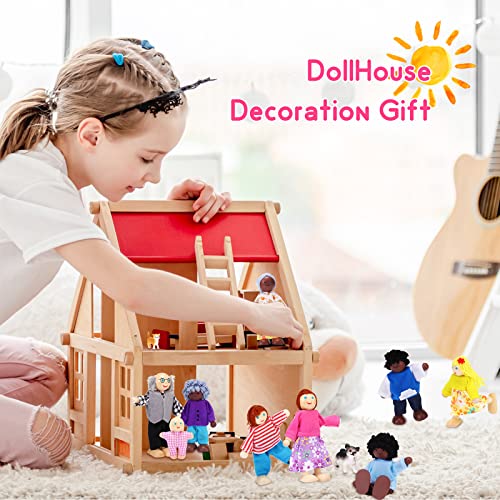 Skylety 20 Pcs Wooden Dollhouse Family Set of 16 Mini People Figures and 4 Pets, Wooden Dollhouse Dolls Cosplay Family Fig...