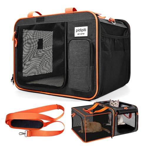 pidipiti 20 x 14 x 14 inches Expandable pet Carrier for 1 Large cat Under 25 lbs,2 Medium Cats 20 lbs+,cat Crate/Bag for S...