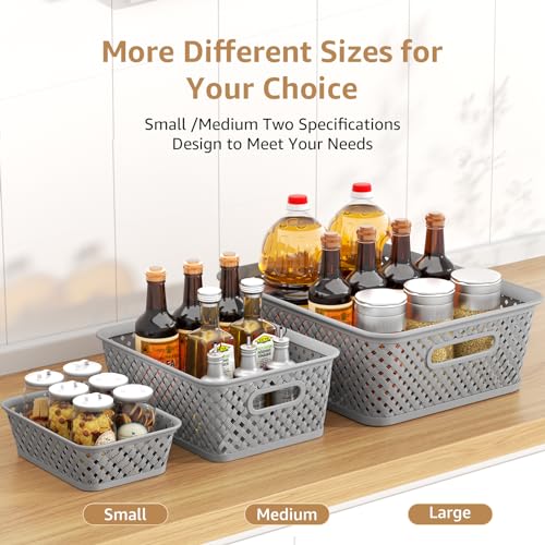 MaxGear Organization and Storage 3 Packs, Plastic Bins Organizer Bins, Woven Baskets for Storage, Plastic Baskets with Han...