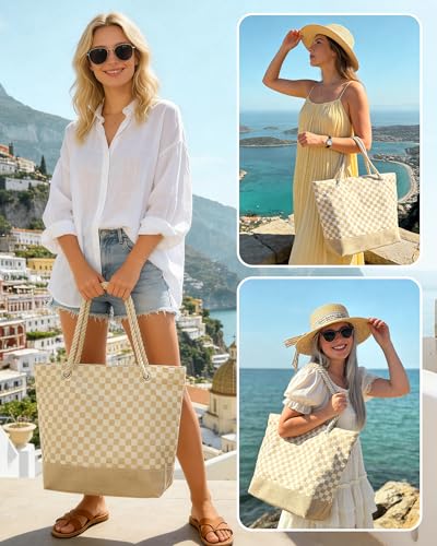 WOOMADA Large Straw Beach Tote - Tote Bag for Towels & Vacation Essentials