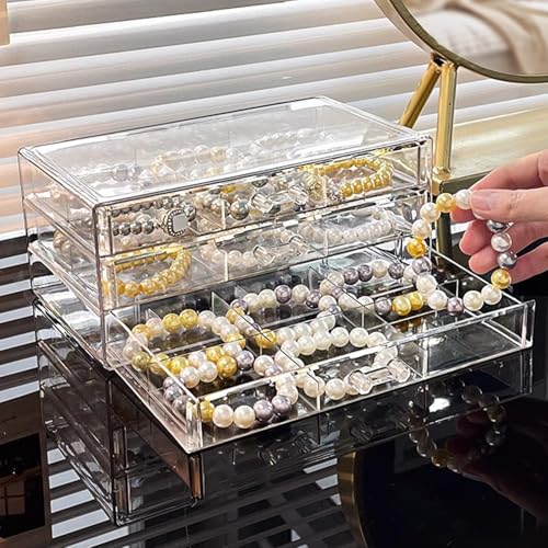 SPAKOWN Earring Organizer, Acrylic Earring Box Large 18 Compartments Jewelry Holder Organizer with 3 Drawers Stackable Ear...