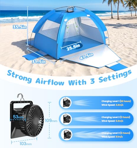 Dsquu Baby Beach Tent Solar Cooling Fan, Anti-UV Toddler Beach Tent Sun Shelter Portable Travel Fan Beach Shade Tent, Baby...