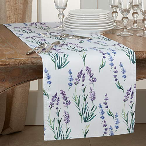 SARO LIFESTYLE Lavender Print Table Runner, Lavender, 16"x108"