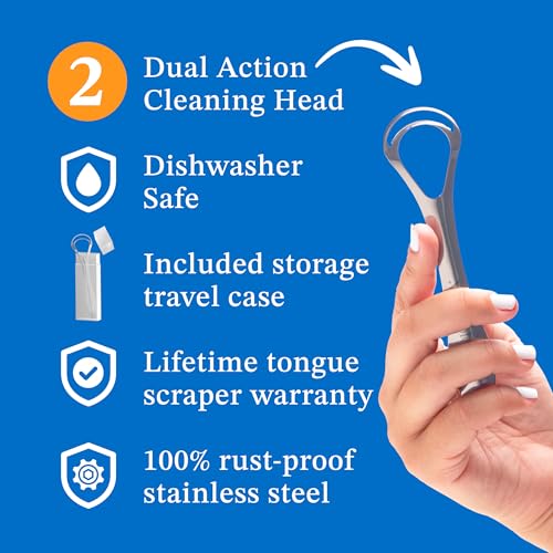 Mouthology Tongue Scraper for Adults (2 Pack), Reduce Bad Breath, Metal Tongue Scraper, Tongue Cleaner, Tongue Scraper, St...
