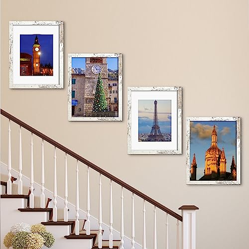 SESEAT 11x14 Picture Frame Distressed White, Display Pictures 8x10 with Mat or 11x14 without Mat,Photo Frames Wall Galler...