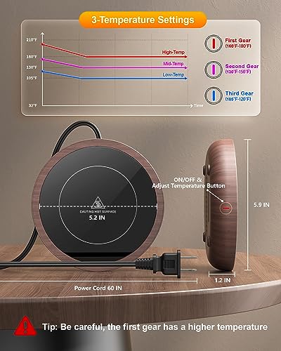SWEETFULL Coffee Mug Warmer, 36W Electric Cup Warmer for Desk with 3-Temp Settings Advanced Temperature-Controlled Heating...
