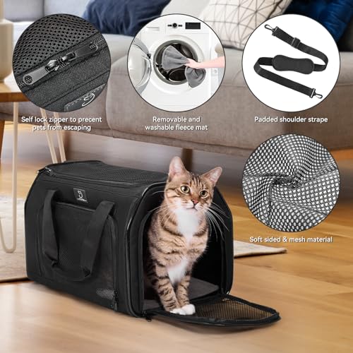 Airline Approved Pet Carrier for Small Dogs & Cats Up to 15lbs, Soft-Sided, Foldable, Ventilated, TSA Travel Bag with Flee...