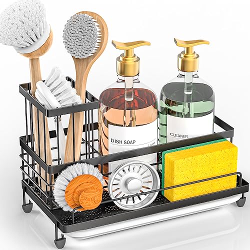 Cisily Large Capacity Kitchen Sink Caddy Organizer, Rustproof Non-Slip Sponge Holder With Dish Brush Holder Organizer, Kit...
