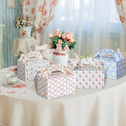 Novabright 24 Pcs Pastel Garden Floral Gift Boxes Tea Party Favor Gable Boxes with Handle Paper Candy Goodie Treat Bags fo...