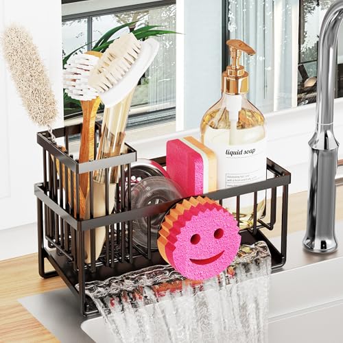 Taugast Sponge Holder for Kitchen Sink,Smiley Face Sink Caddy with Removable Brush Holder,Self-Draining Sponge Caddy for S...