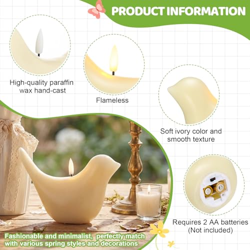 Treela Flameless Bird Figural Candle Flameless LED Candle Bird Figural Real Wax for Spring Holiday Decoration 6.7 x 3 Inc...