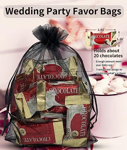 Jexila 100PCS Sheer Organza Bag 5''X7'' Black Mesh Bags Drawstring Gift Bag Small for Jewelry Goodie Candy Wedding Party F...