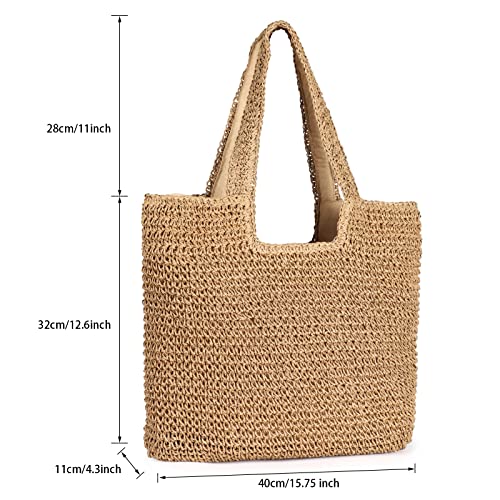 Straw Beach Bag, Women Tote Bag Woven Shoulder Bag, Handmade Large Summer Handbag Hobo Bag for Beach Picnic Vacation