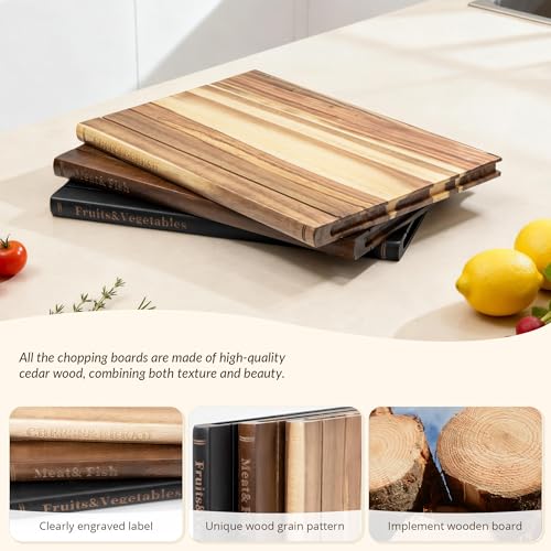 Book Cutting Board Set with Stand, Book Cutting Boards Wooden Charcuterie & Cheese Board, Aesthetic Kitchen Decor for Book...