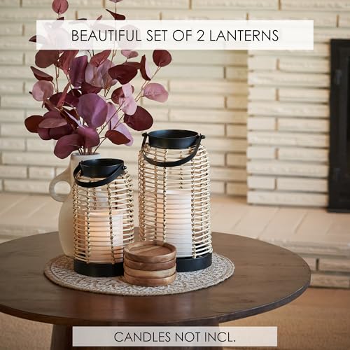 Natural Rattan Boho Lanterns - Handcrafted Chic Decor to Enhance Your Home - Modern Farmhouse Beauty Perfect for Any Livin...