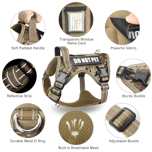 MOOGROU Tactical Dog Harness and Leash Set for Large Dogs,Heavy Duty No Pull Service Dog Vest and 10 Patches with Dog Seat...