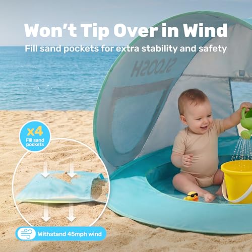 SLOOSH Baby Beach Tent - Pop Up Shade Pool, UPF 50+ UV Protection Sun Shelter for Infant, Portable Beach Pool with Carry B...